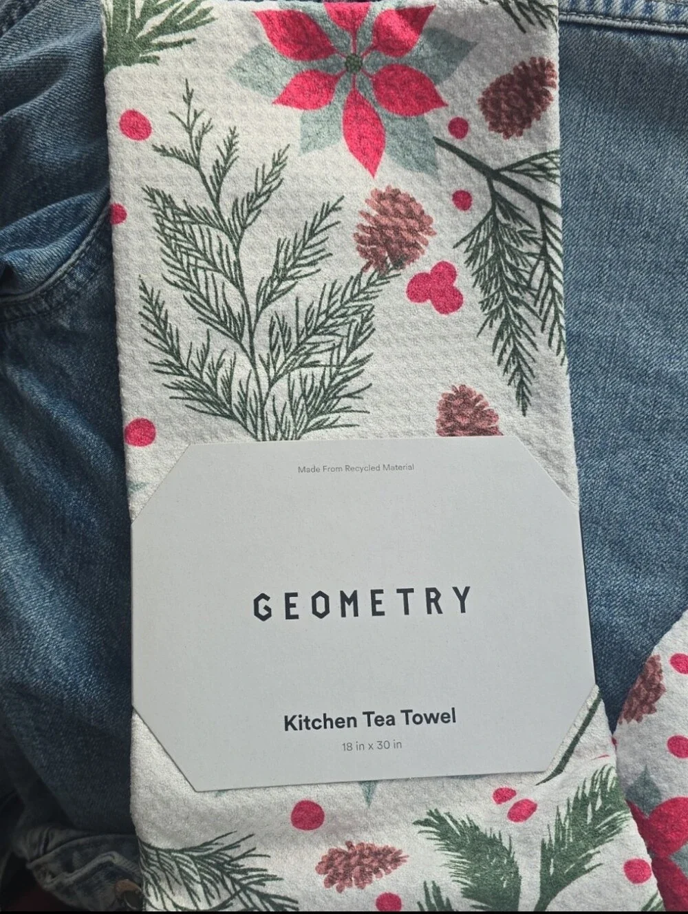 Geometry Tea Towel - Botanical Christmas- Nwt - 18in X 30in